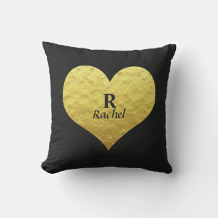 Valentinstag-Herz-Monogramm Gold Schwarz Elegant Kissen