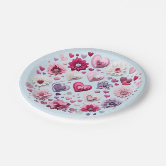 Valentinstag-Herz Pappteller (Schrägansicht)