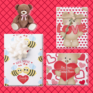 Valentinstag Herz personalisieren Name Teddy Bear Geschenkpapier Set