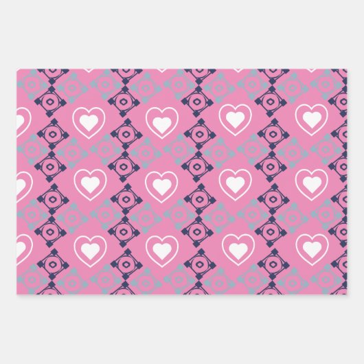 Valentinstag Herz-Tile-Muster Geschenkpapier Set (Vorderseite)