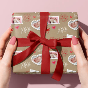 Valentinstag Herz und Foto Postage Wrapping Geschenkpapier