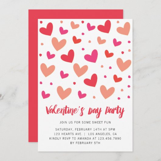 Valentinstag Herz und Polka Dots Einladung (Vorne/Hinten)