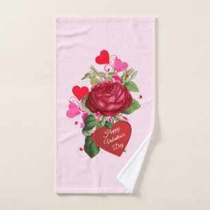 Valentinstag Herz und Rote Rose Handtuch
