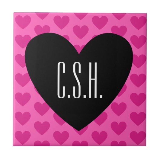 Valentinstag Herzblase Heißrosa Monogramm Fliese (Vorderseite)