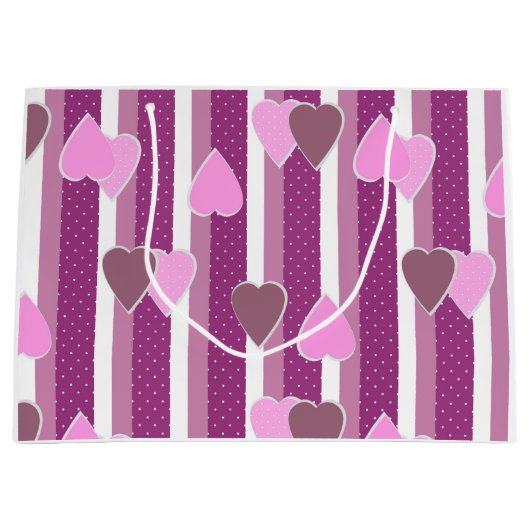 Valentinstag-Herzen auf gestreiftem Hintergrund Große Geschenktüte (Vorderseite)