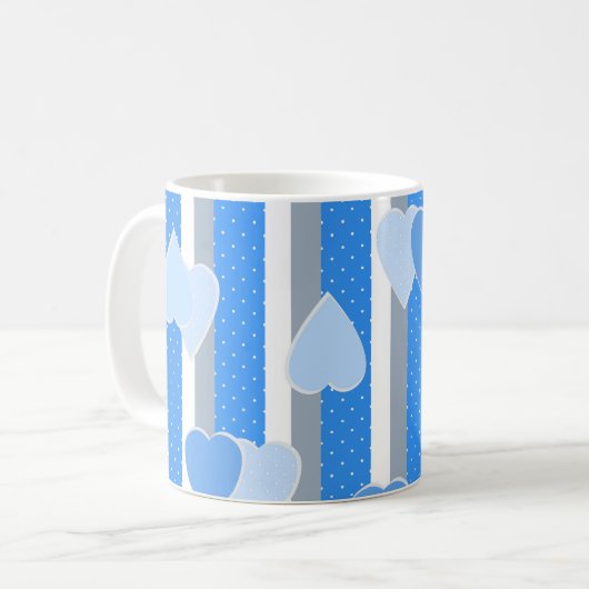 Valentinstag-Herzen auf gestreiftem Hintergrund Kaffeetasse (Vorderseite Links)