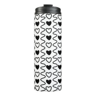 Valentinstag-Herzen Chevron Schwarz-Weiß-Muster Thermosbecher