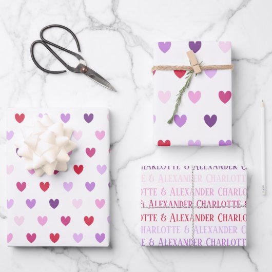 Valentinstag-Herzen Geschenkpapier Set (Vorderseite)