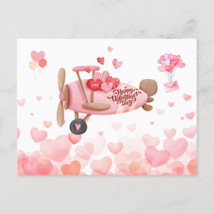 Valentinstag-Herzen, Luftballons im Vintage-Flugze Postkarte