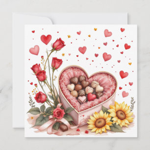Valentinstag-Herzen, Rosen und Pralinen  Feiertagskarte