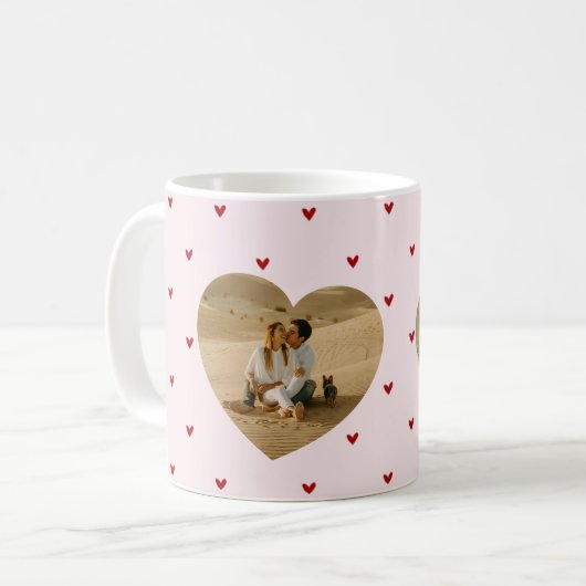 Valentinstag-Herzen Rot Pink Foto Kaffeetasse (Vorderseite Links)