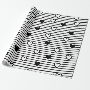 Valentinstag-Herzen Schwarz-Weiß-Streifenmuster Geschenkpapier