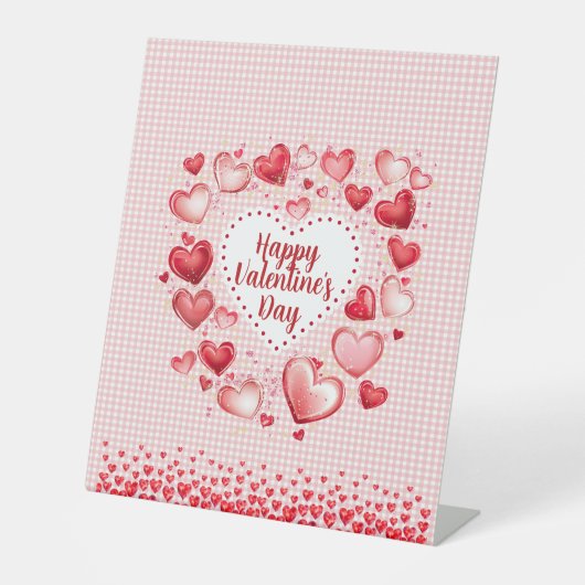 Valentinstag-Herzen und Gingham-Karo Sockelschild (Vorderseite)