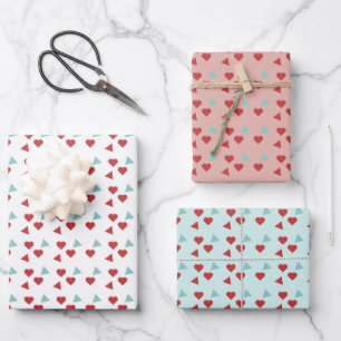 Valentinstag-Herzen und Konfetti Pink Türkis Geschenkpapier Set