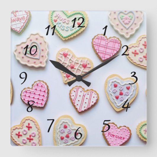 Valentinstag Herzkekse Quadratische Wanduhr (Vorderseite)