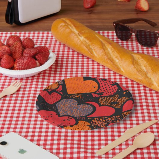 Valentinstag-Herzmuster – Retro-Pop-Art Pappteller (Picknick)