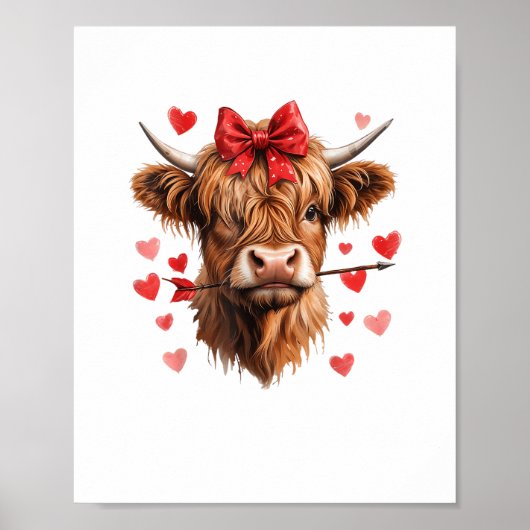 Valentinstag Highland Cow Funny Hearts Valentine Poster (Vorne)