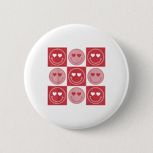 Valentinstag Hippie Groovy Smile Face Herzchen Che Button (Vorderseite)