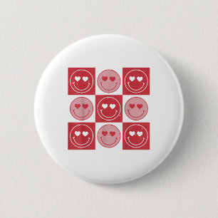 Valentinstag Hippie Groovy Smile Face Herzchen Che Button