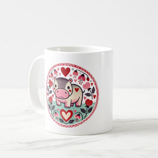 Valentinstag Hippo Hippopotamus Kaffeetasse (Vorderseite Links)