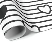 Valentinstag Hört Schwarz-weiße Streifen Muster Geschenkpapier (Rolleneckpunkt)