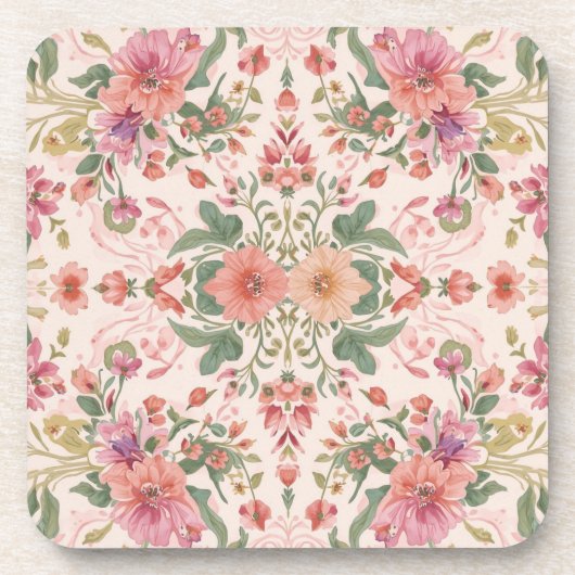 Valentinstag, hübsches rosa Blumenmuster Getränkeuntersetzer (Vorderseite)