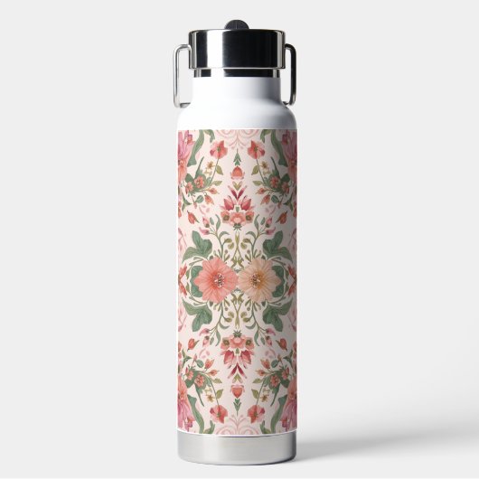 Valentinstag, hübsches rosa Blumenmuster Trinkflasche (Vorderseite)
