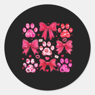 Valentinstag Hund Pfote Rosa Kokette Schleife Haus Runder Aufkleber