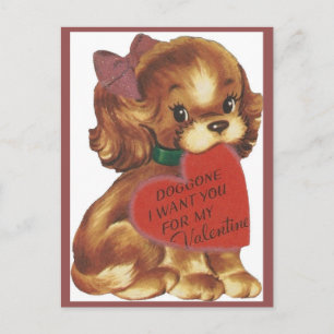 Valentinstag-Hündin Vintage-Dame Feiertagspostkarte