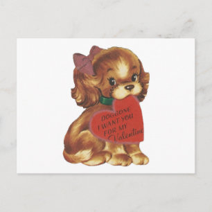 Valentinstag-Hündin Vintage-Dame Feiertagspostkarte