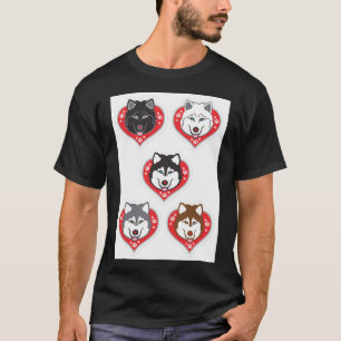 Valentinstag Husky mit rotem Herzklopfdruck in D T-Shirt