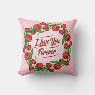 Valentinstag I Liebe Sie für immer Rote Blume Rosa Kissen