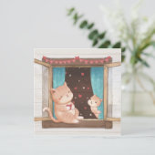 Valentinstag: Illustration über Katzen und Herzen Einladung (Stehend Vorderseite)