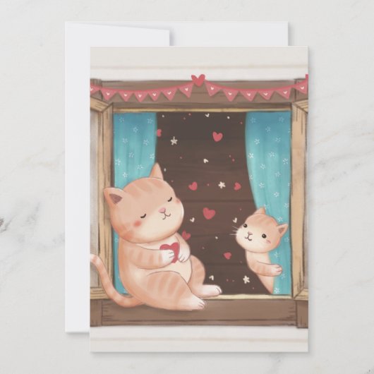 Valentinstag: Illustration über Katzen und Herzen Einladung (Vorderseite)