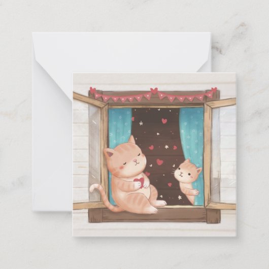 Valentinstag: Illustration über Katzen und Herzen Mitteilungskarte (Vorderseite)