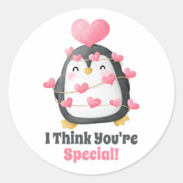 Valentinstag im Klassenzimmer Pinguin Pink Hearts Runder Aufkleber