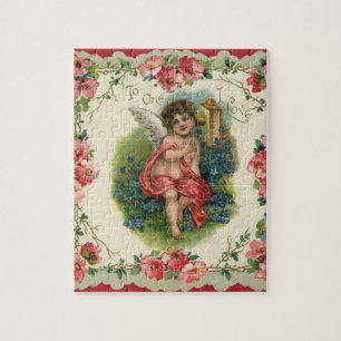 Valentinstag im viktorianischen Stil mit Cherub am Puzzle
