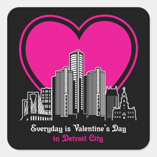 Valentinstag in Detroit Quadratischer Aufkleber (Vorderseite)