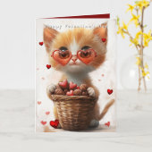 Valentinstag Ingwerkatze Korb Herzen Karte (Gelbe Blume)