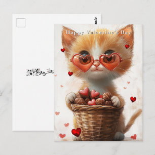 Valentinstag Ingwerkatze Korb Herzen  Postkarte