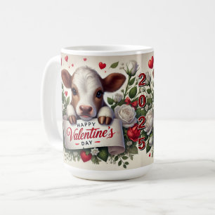Valentinstag Kalb mit floraler Anordnung Kaffeetasse