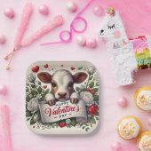 Valentinstag Kalb mit floraler Anordnung Pappteller (Party)