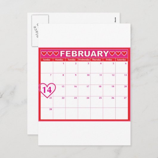 Valentinstag-Kalender Feiertagspostkarte (Vorne/Hinten)