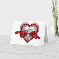 Valentinstag-Karte der Silver Heart Red Ribbon Lie
