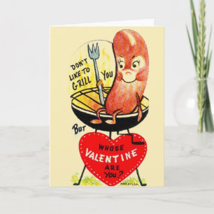 Valentinstag-Karte des gegrillten Hot Dog Retro Feiertagskarte