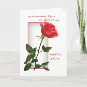 Valentinstag-Karte für Schwester - rote Rose. Feiertagskarte