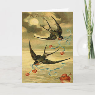 Valentinstag-Karte für Vintage Vögel und Herz Feiertagskarte