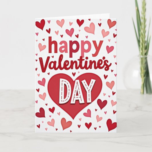 Valentinstag Karte mit gestickten Herzen (Vorderseite)