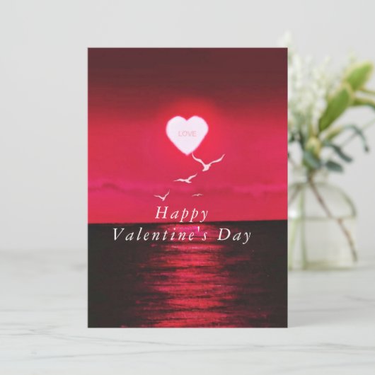 Valentinstag-Karte mit romantischem Meersunset (Stehend Vorderseite)