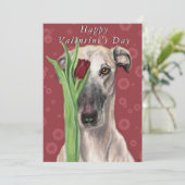 Valentinstag-Karte Romantischer Hund mit Blume (Stehend Vorderseite)